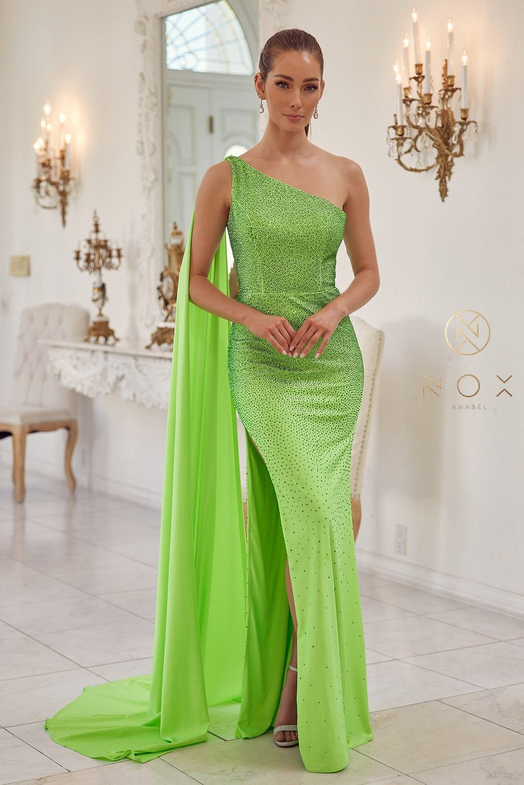 Fitted Long One Shoulder Dress by Nox Anabel E1039