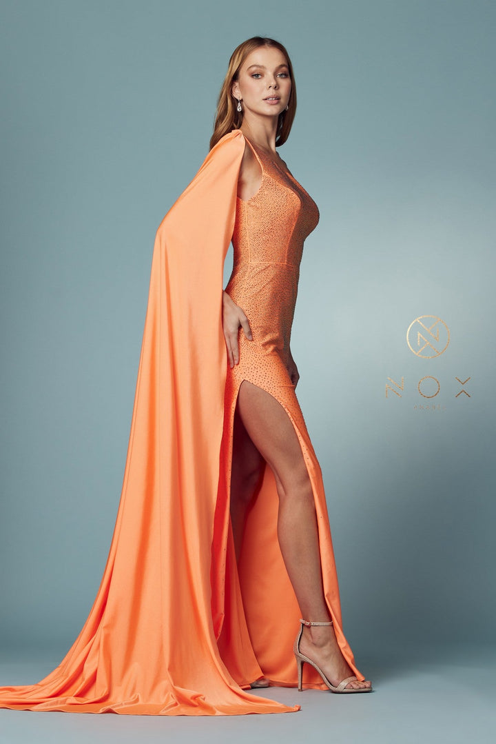 Fitted Long One Shoulder Dress by Nox Anabel E1039