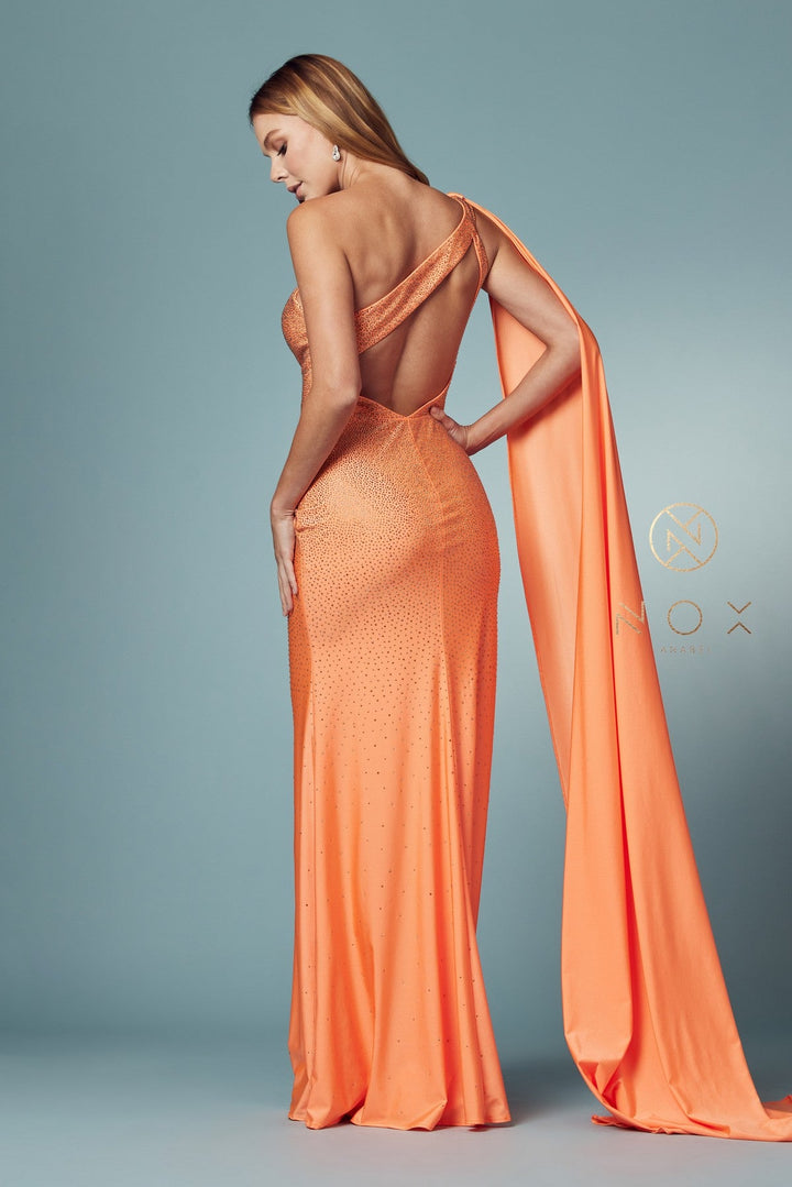 Fitted Long One Shoulder Dress by Nox Anabel E1039