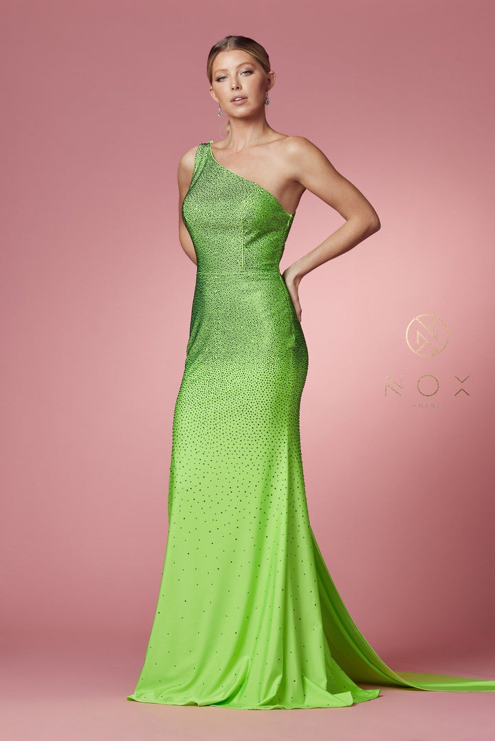 Fitted Long One Shoulder Dress by Nox Anabel E1039