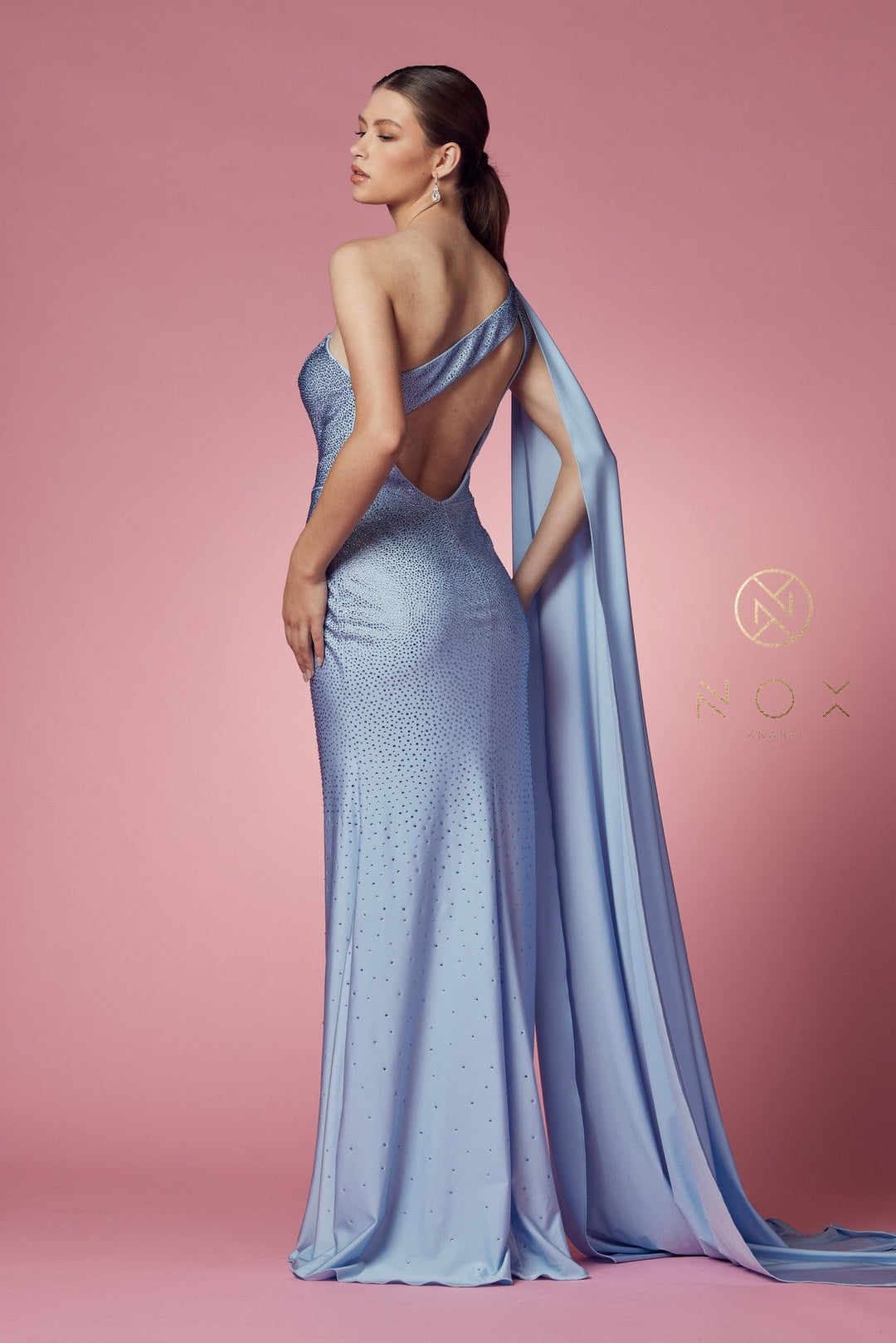 Fitted Long One Shoulder Dress by Nox Anabel E1039