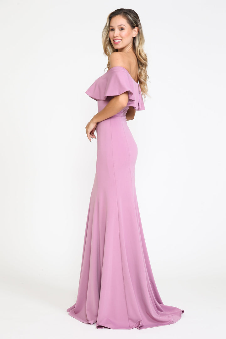 Fitted Long Ruffled Off Shoulder Dress by Poly USA 8146