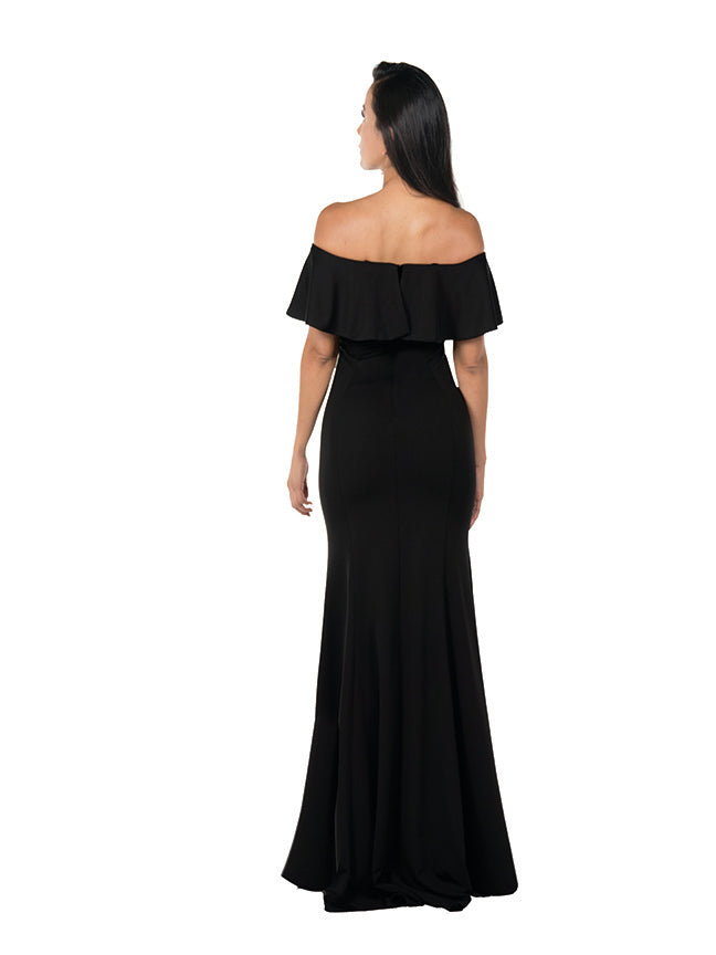 Fitted Long Ruffled Off Shoulder Dress by Poly USA 8146