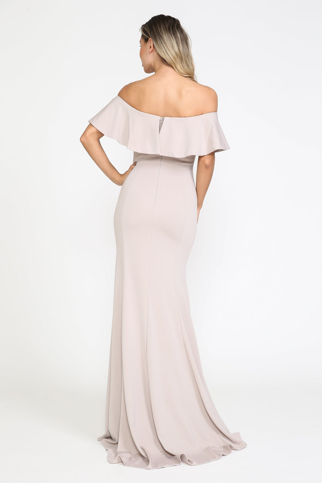 Fitted Long Ruffled Off Shoulder Dress by Poly USA 8146