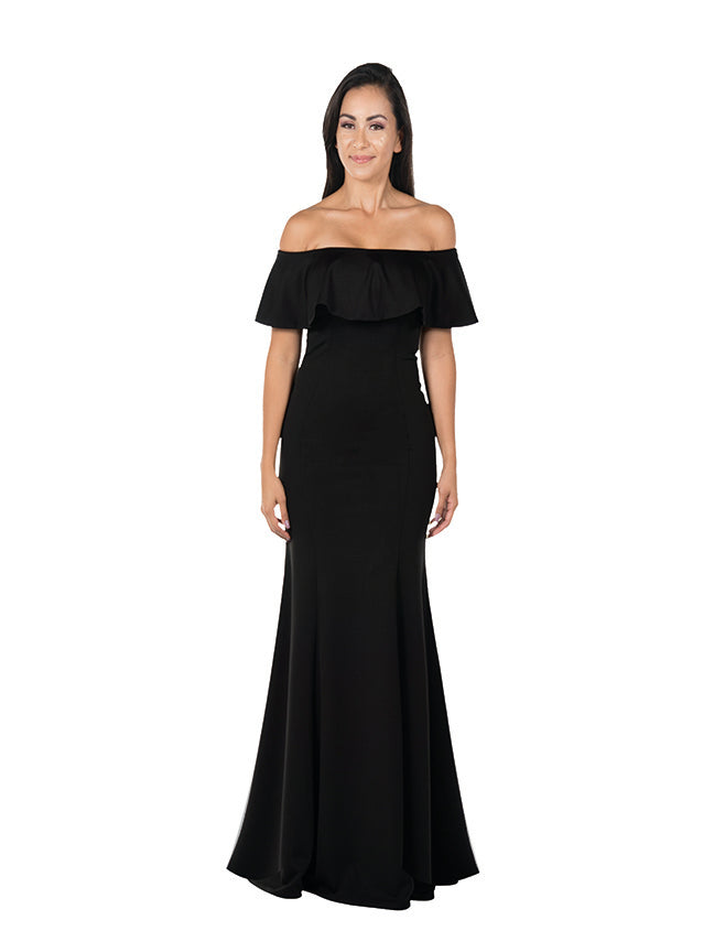 Fitted Long Ruffled Off Shoulder Dress by Poly USA 8146