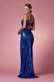 Fitted Long Sequin Slit Dress by Nox Anabel S1016