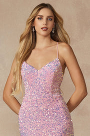 Fitted Long Sequin Velvet Sleeveless Dress by Juliet 2406