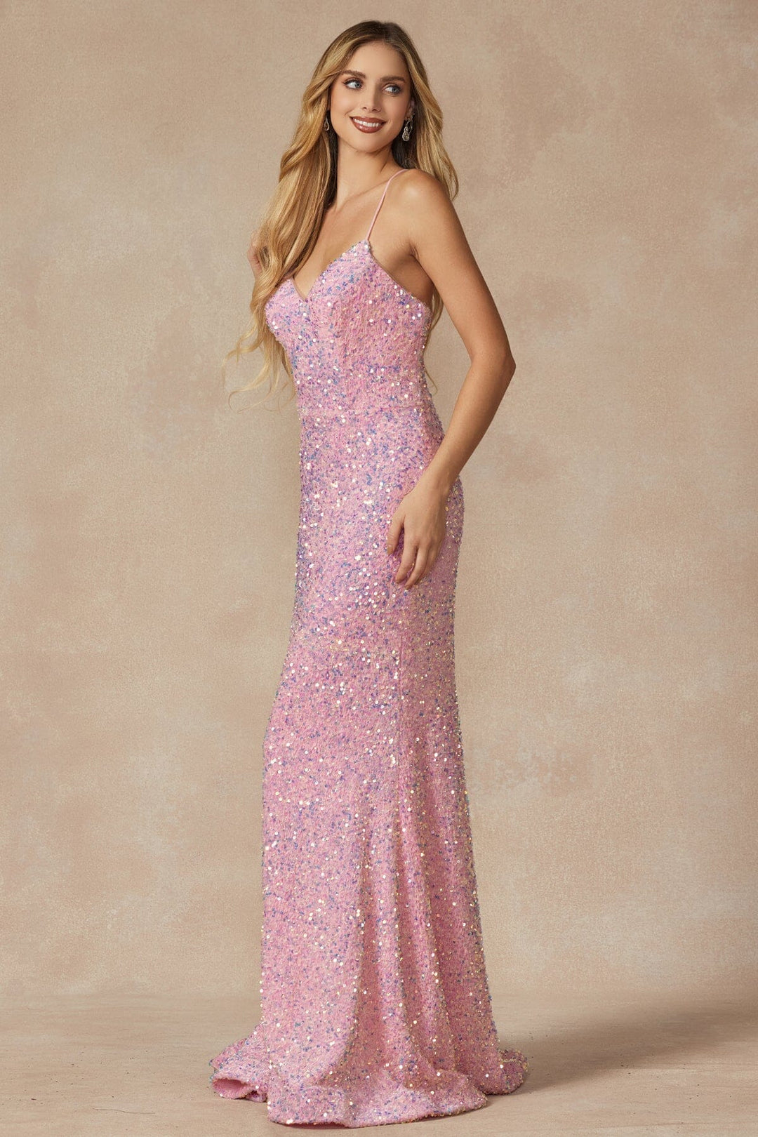 Fitted Long Sequin Velvet Sleeveless Dress by Juliet 2406