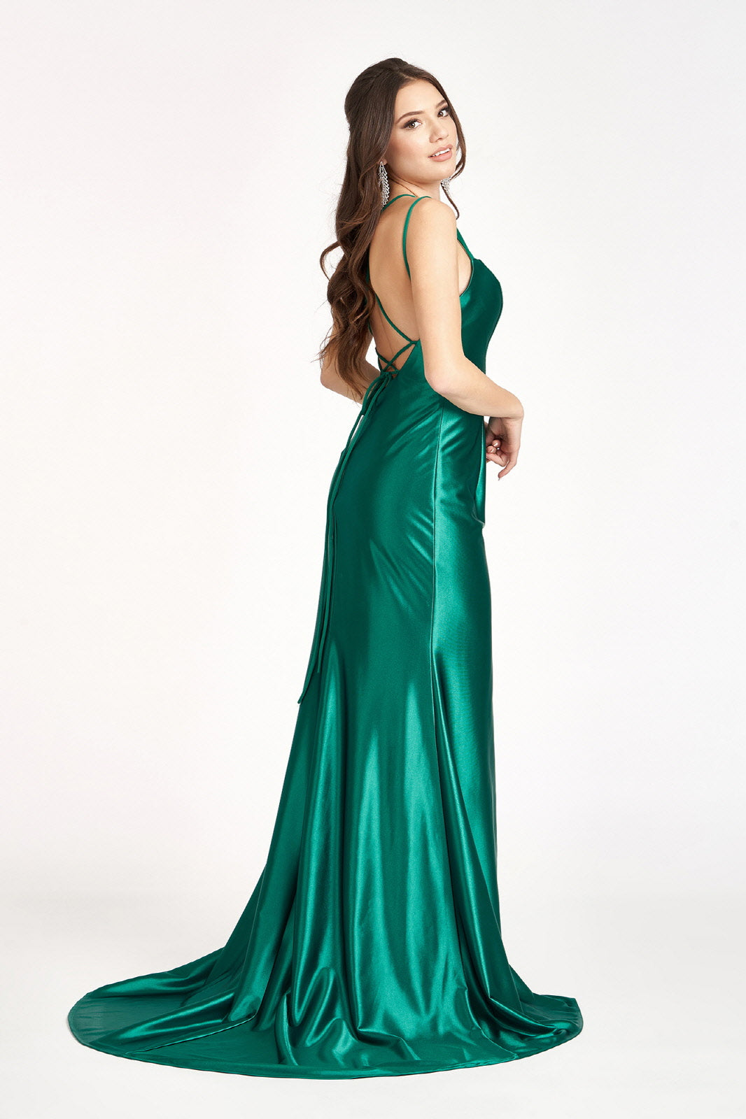 Fitted Long Shiny Satin Dress by Elizabeth K GL3061