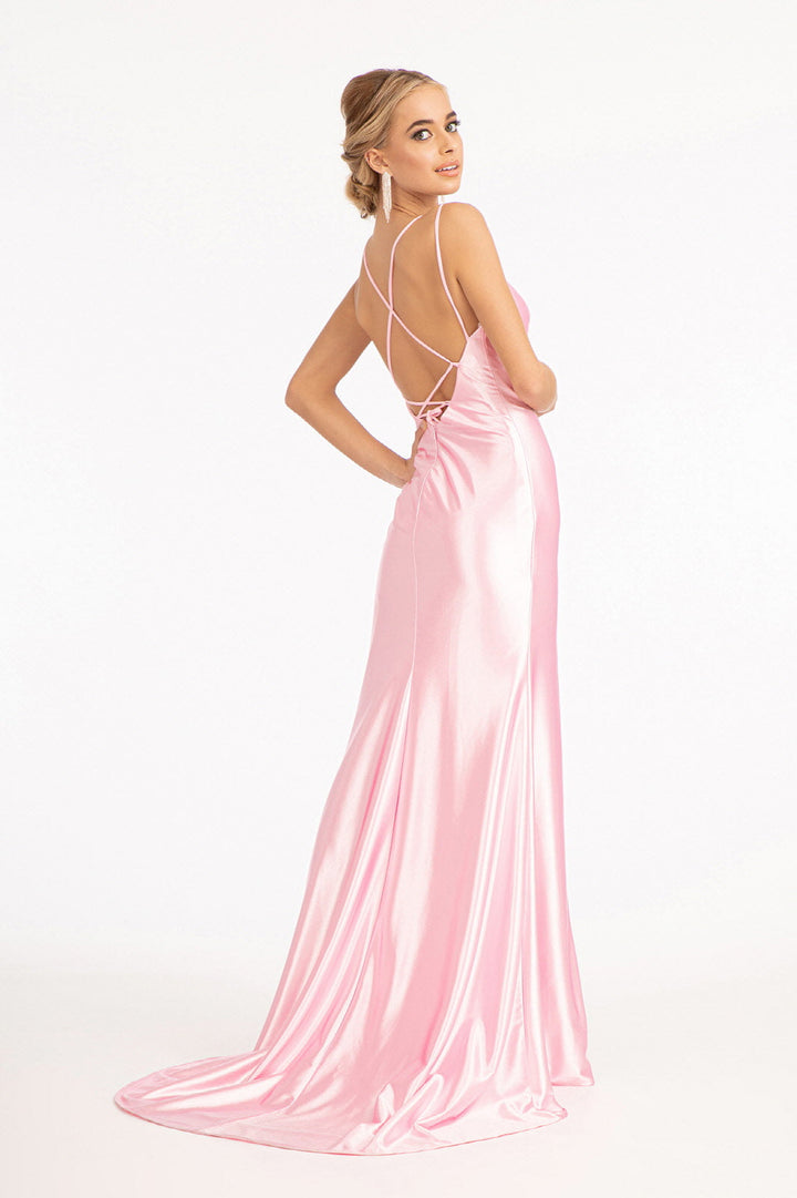 Fitted Long Shiny Satin Dress by Elizabeth K GL3061