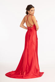 Fitted Long Shiny Satin Dress by Elizabeth K GL3061