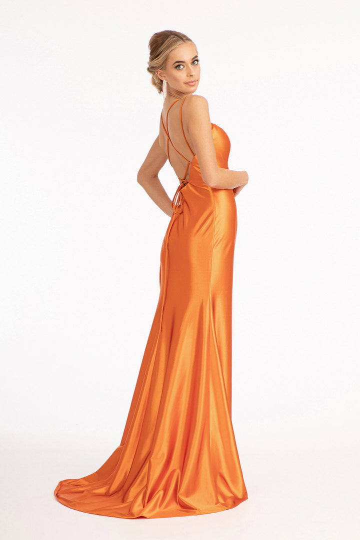 Fitted Long Shiny Satin Dress by Elizabeth K GL3061