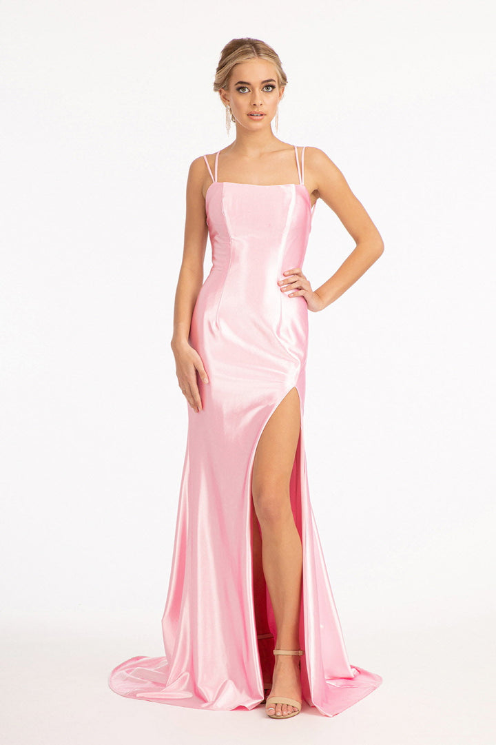 Fitted Long Shiny Satin Dress by Elizabeth K GL3061