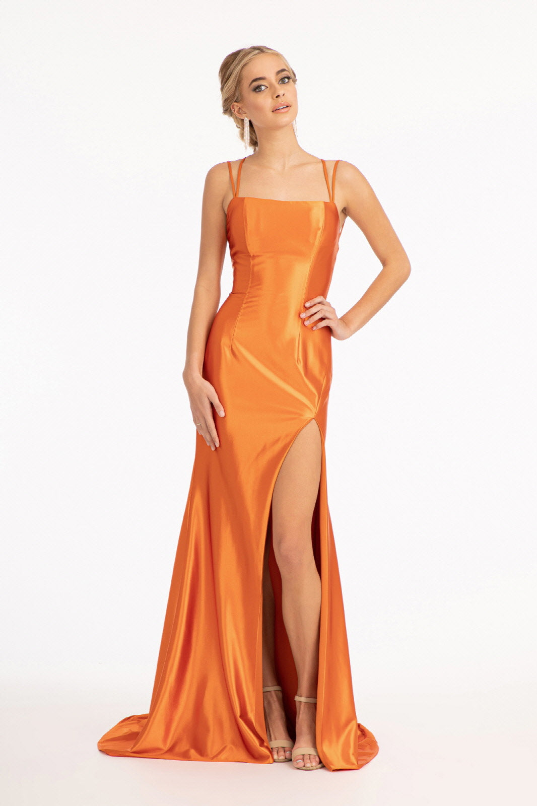 Fitted Long Shiny Satin Dress by Elizabeth K GL3061