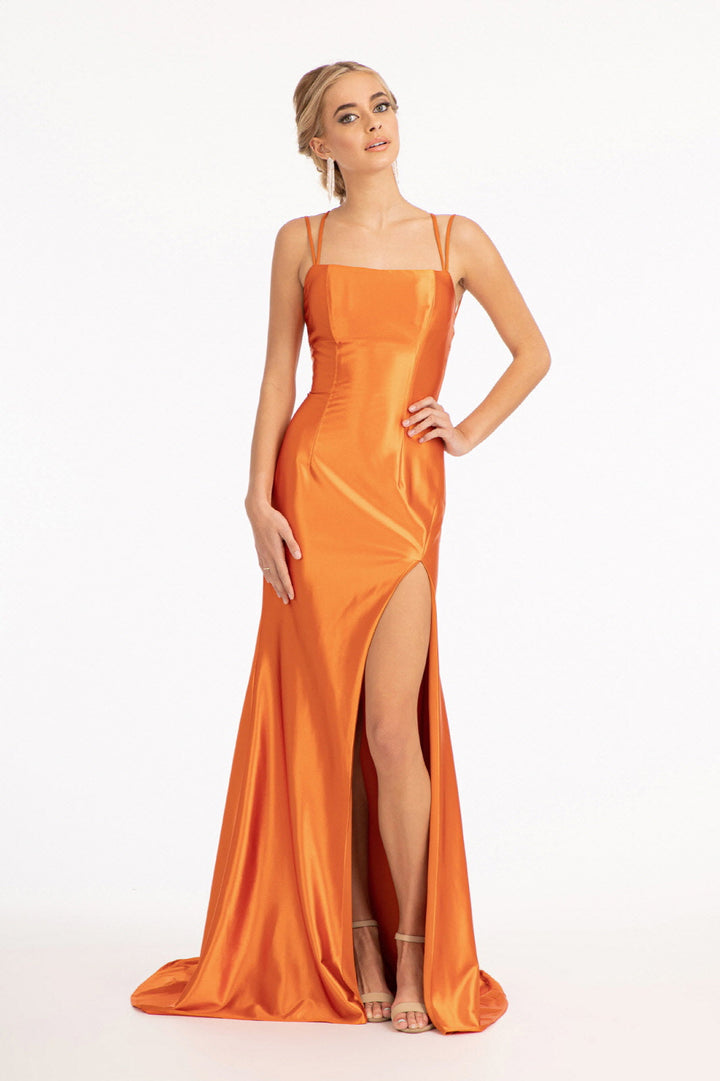 Fitted Long Shiny Satin Dress by Elizabeth K GL3061