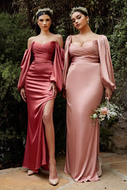 Fitted Long Sleeve Satin Gown by Cinderella Divine 7482