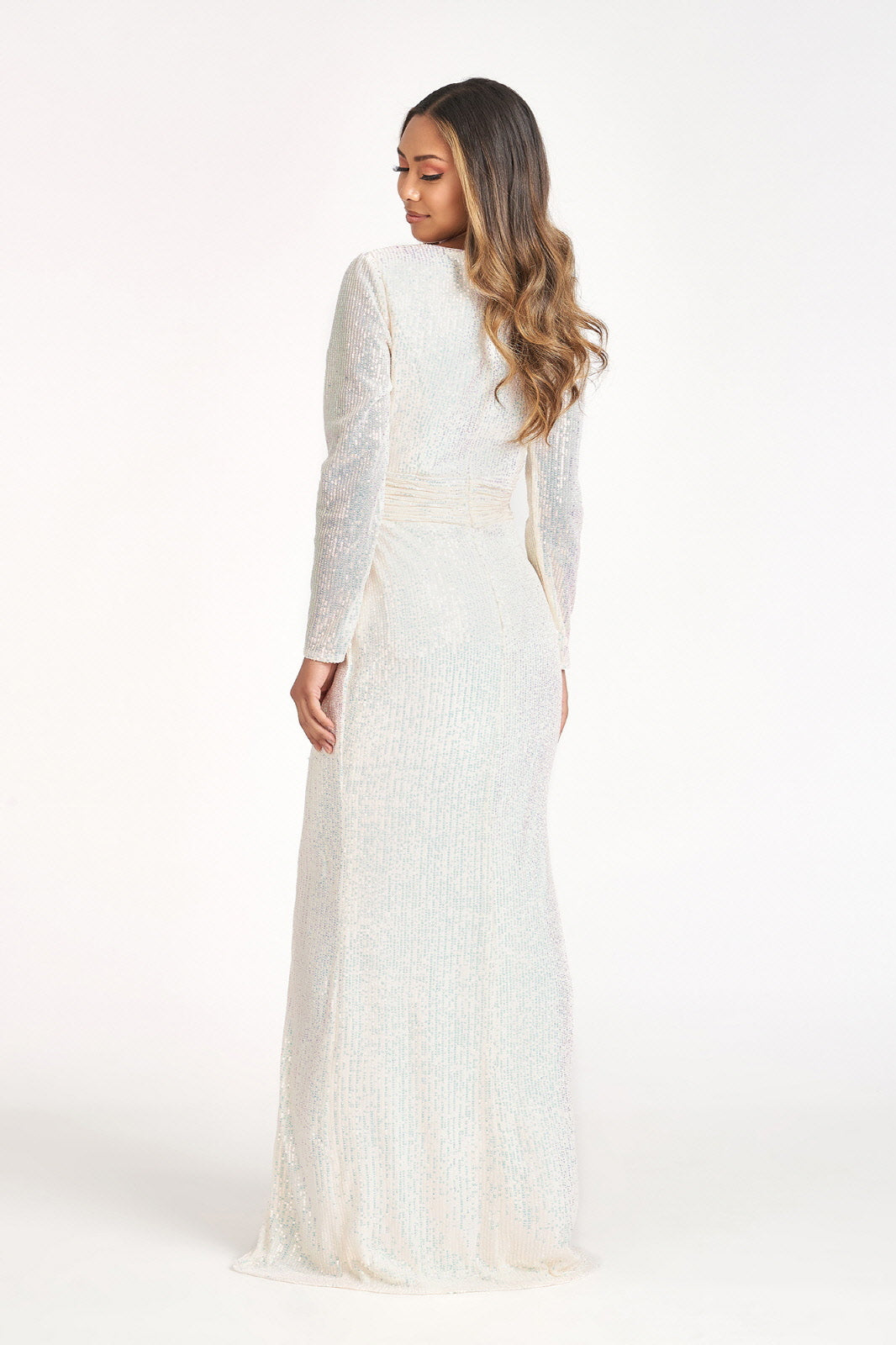 Fitted Long Sleeve Sequin Gown by Elizabeth K GL3063