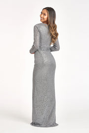 Fitted Long Sleeve Sequin Gown by Elizabeth K GL3063