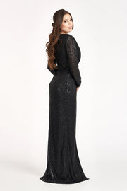 Fitted Long Sleeve Sequin Gown by Elizabeth K GL3063
