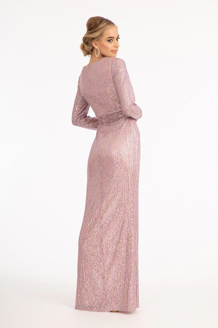 Fitted Long Sleeve Sequin Gown by Elizabeth K GL3063