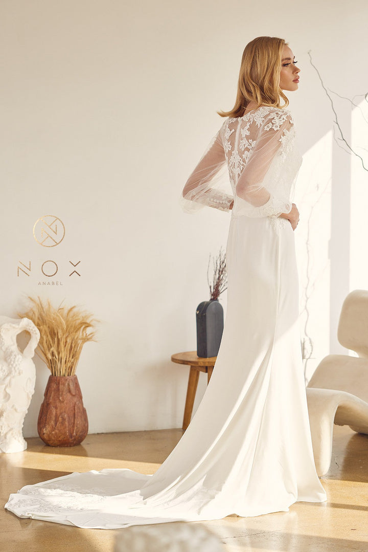 Fitted Long Sleeve Wedding Dress by Nox Anabel JE919