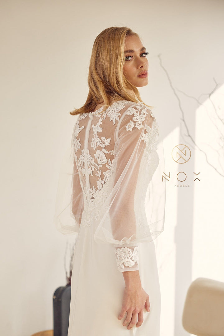 Fitted Long Sleeve Wedding Dress by Nox Anabel JE919