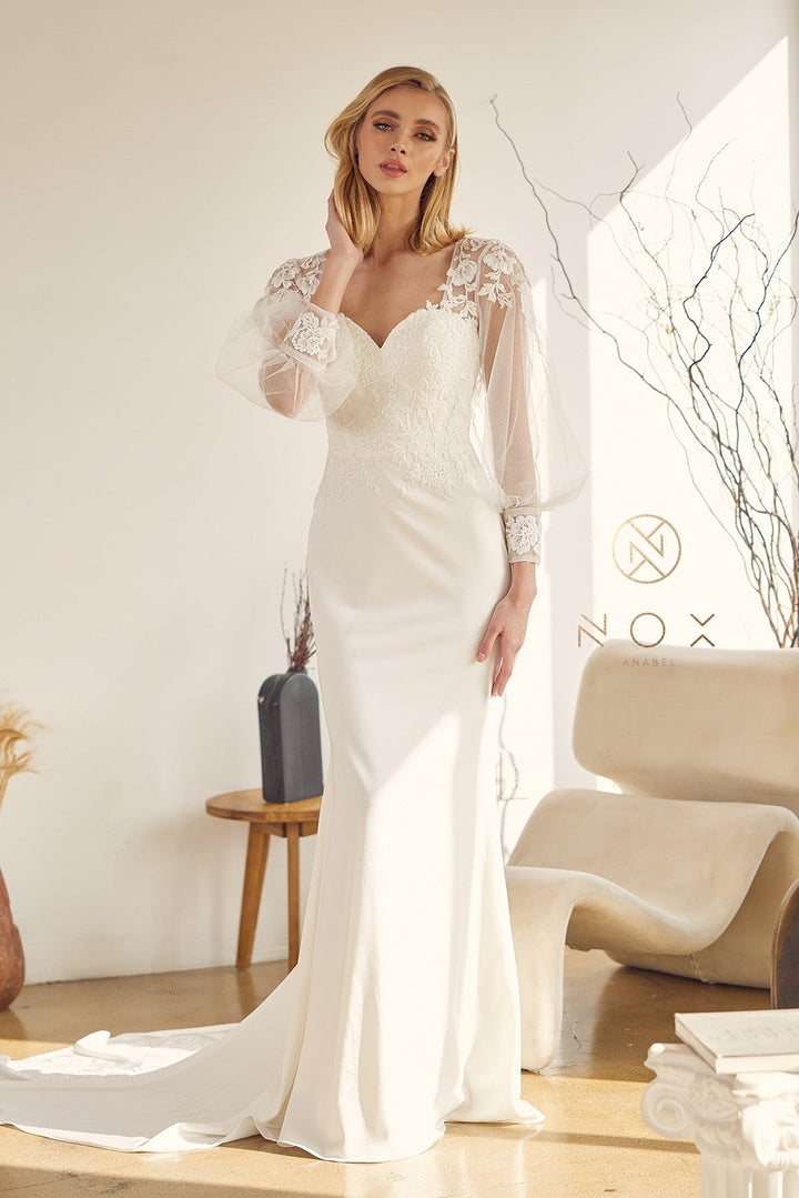 Fitted Long Sleeve Wedding Dress by Nox Anabel JE919