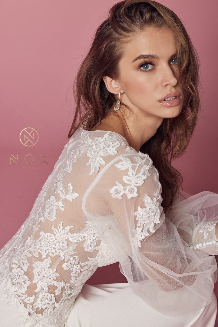 Fitted Long Sleeve Wedding Dress by Nox Anabel JE919
