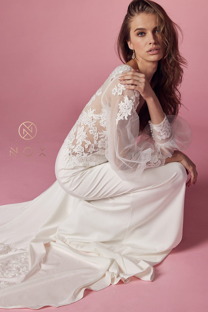 Fitted Long Sleeve Wedding Dress by Nox Anabel JE919