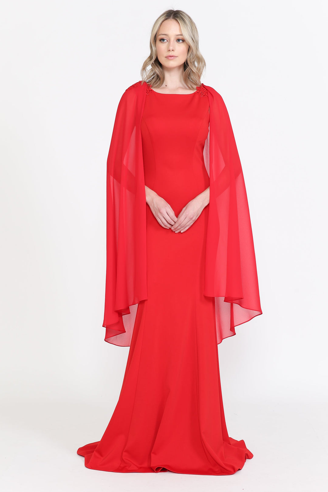 Fitted Long Sleeveless Cape Dress 8566