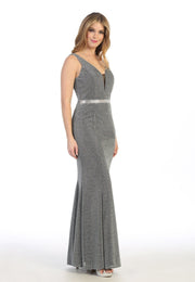 Fitted Long Sleeveless Metallic V-Neck Dress by Celavie 6483L