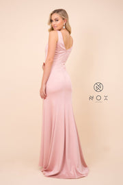 Fitted Long Sleeveless V-Neck Dress by Nox Anabel Q011