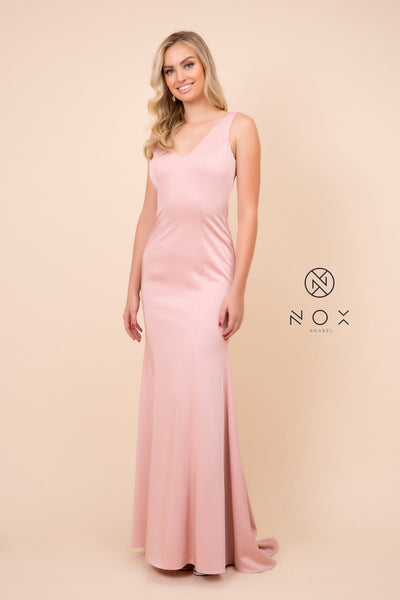 Fitted Long Sleeveless V-Neck Dress by Nox Anabel Q011