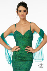 Fitted Long Sleeveless V-Neck Glitter Dress by Elizabeth K GL2988