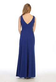 Long Sleeveless V-Neck Jersey Dress by Celavie 6493L