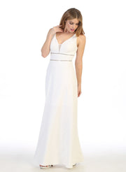 Long Sleeveless V-Neck Jersey Dress by Celavie 6493L