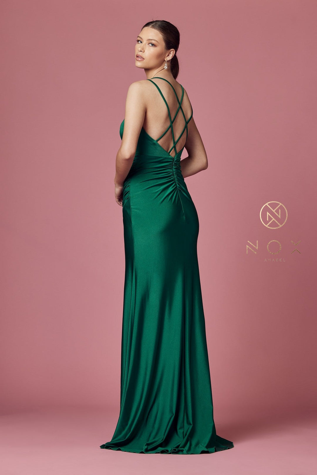 Fitted Long Strappy Back Dress by Nox Anabel E1035