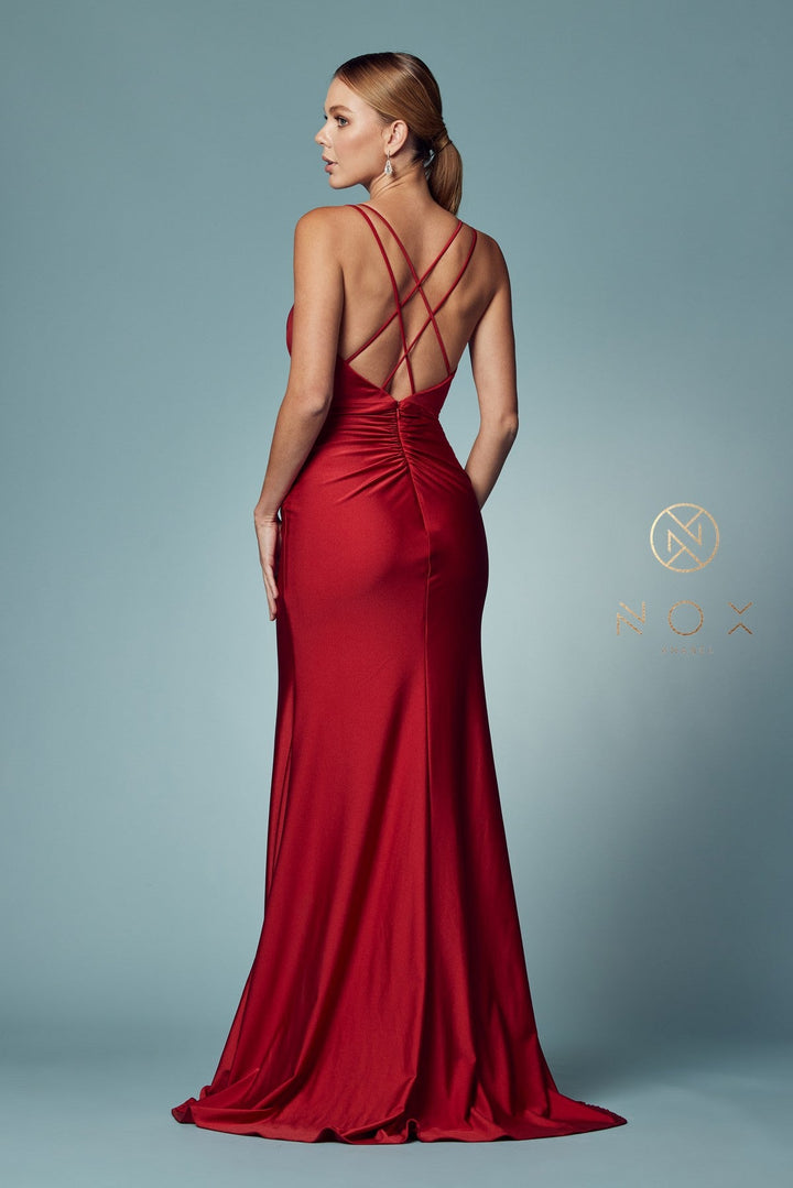 Fitted Long Strappy Back Dress by Nox Anabel E1035