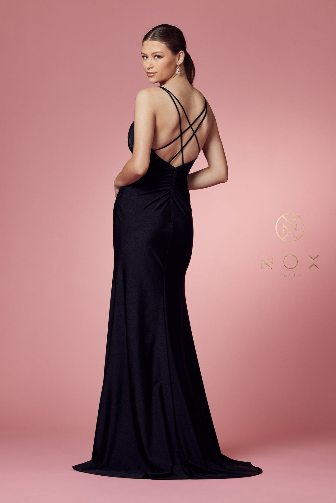 Fitted Long Strappy Back Dress by Nox Anabel E1035