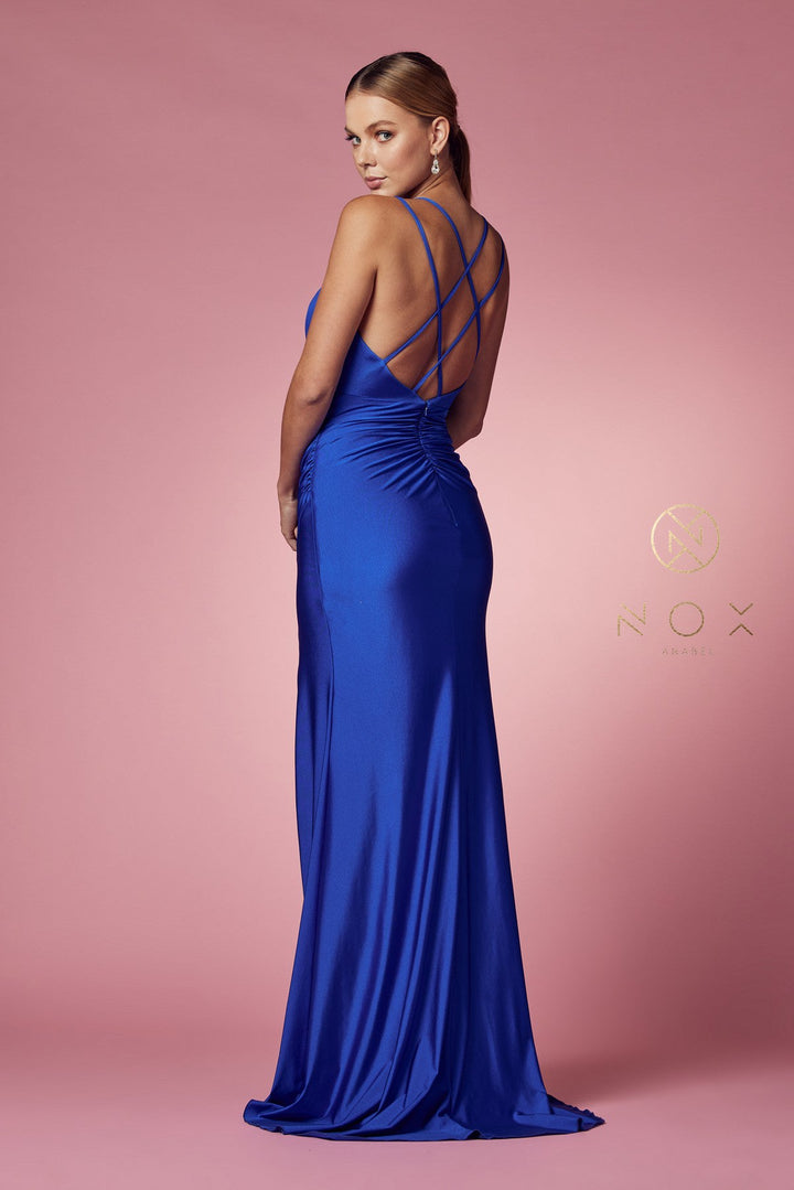 Fitted Long Strappy Back Dress by Nox Anabel E1035