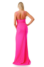 Fitted Long Strappy Back V-Neck Dress by Coya L2805Y
