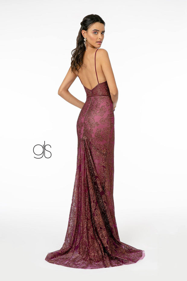 Fitted Long Sweetheart Glitter Print Dress by Elizabeth K GL2989