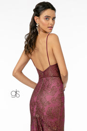 Fitted Long Sweetheart Glitter Print Dress by Elizabeth K GL2989