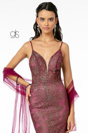 Fitted Long Sweetheart Glitter Print Dress by Elizabeth K GL2989