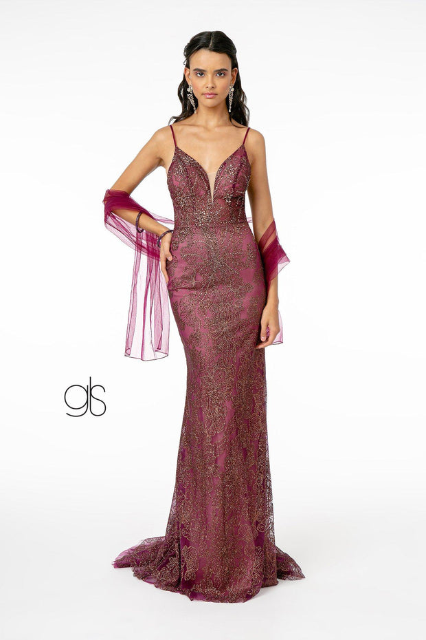 Fitted Long Sweetheart Glitter Print Dress by Elizabeth K GL2989