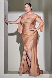 Fitted Off Shoulder Gown by Cinderella Divine CD943