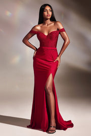 Fitted Off Shoulder Heat Stone Gown by Ladivine CA106