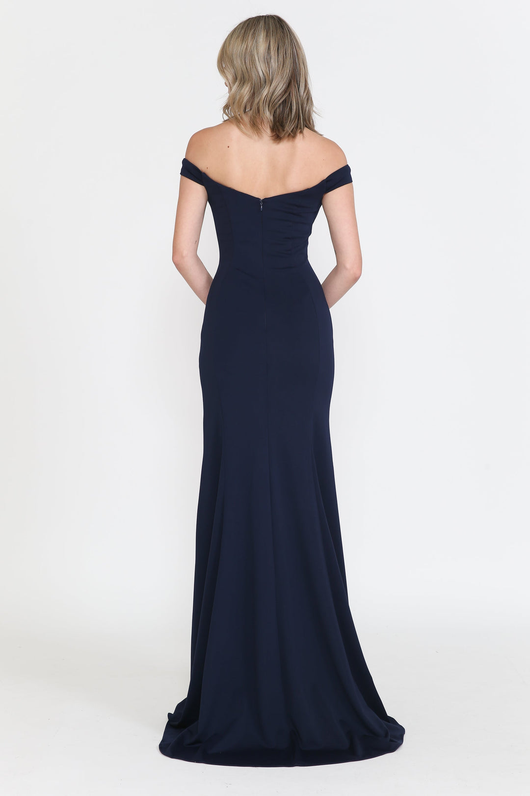 Fitted Off Shoulder Jersey Gown by Poly USA 8160