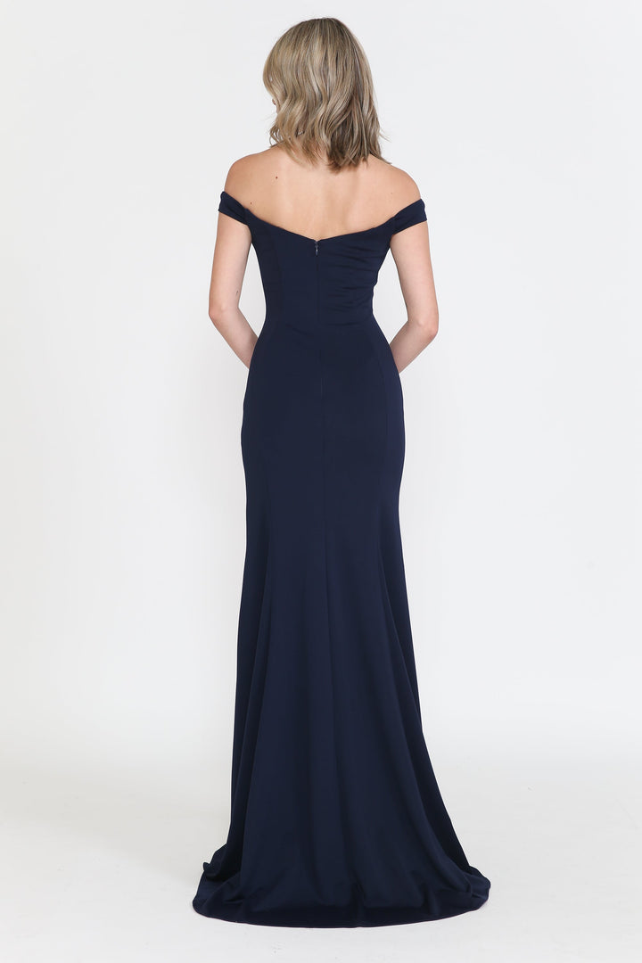 Fitted Off Shoulder Jersey Gown by Poly USA 8160