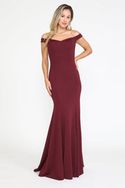 Fitted Off Shoulder Jersey Gown by Poly USA 8160